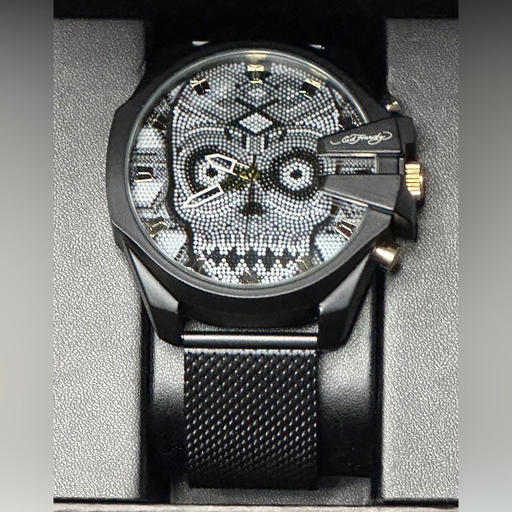 NEW Mens Gunmetal Matte Mesh Band Ed Hardy Watch